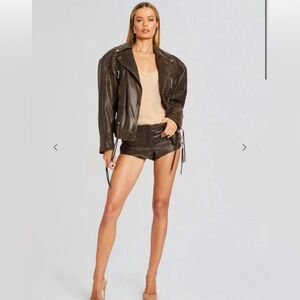 Retrofete Dark Brown Leather Jacket and Shorts Set